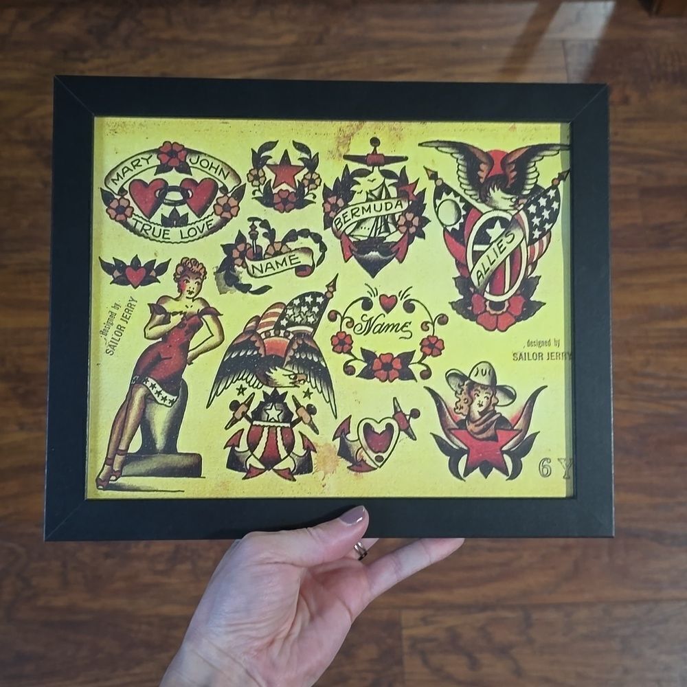 NWT, Framed American Traditional Tattoo Style Flash Art Print